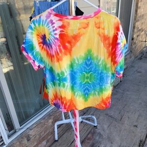 Colorful Tie-Dye Crop T-Shirt With Matching Fringed Pant